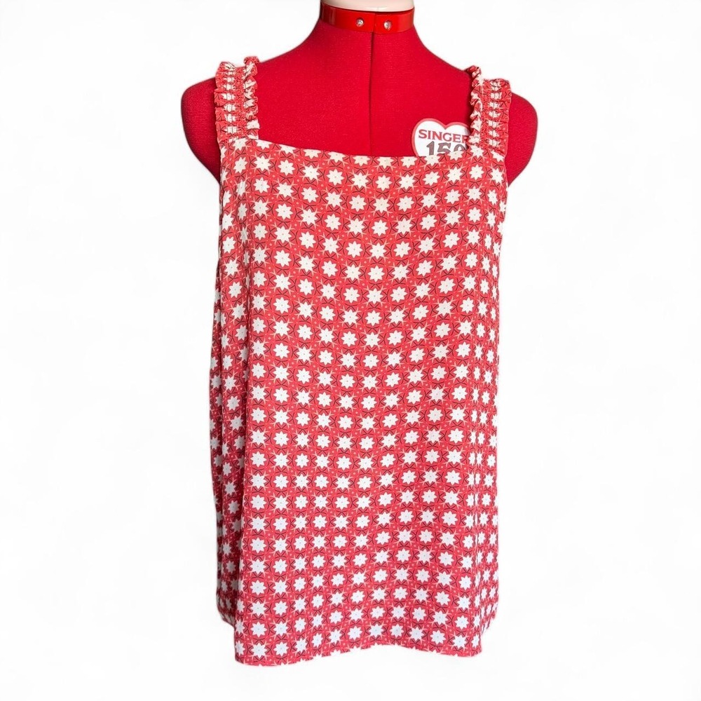 LOFT red floral‎ print top blouse with ruffle straps size medium